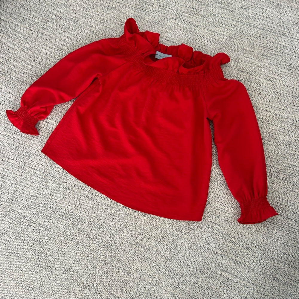 Tuckernuck Red Marguerite Off The Shoulder Ruffle Blouse Size Small - Picture 3 of 8
